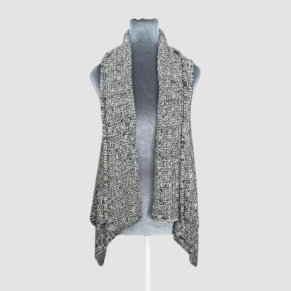 knit open front chunky marled draped waterfall cardigan sweater vest S